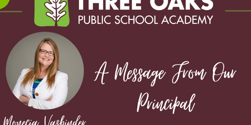 A Message from our principal Monecia Vasbinder web graphic.